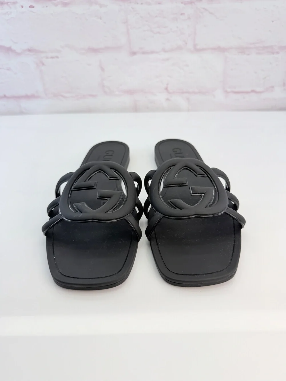 Gucci Women's Black Interlocking G Slide Sandals 39 NIB